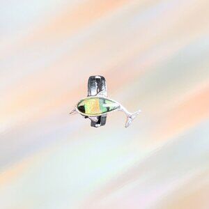 Y2K Silvertone Abalone Dolphin Adjustable Ring